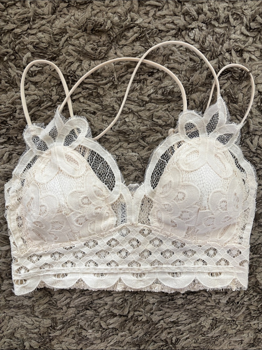 Zenana Outfitters Ivory Lace Bralette with Floral Appliqué